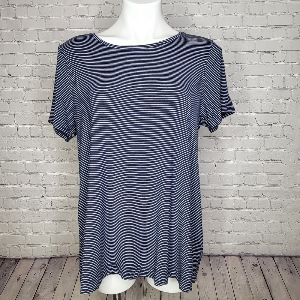 Old Navy Luxe Navy Blue & White Stripe T-shirt - Size L